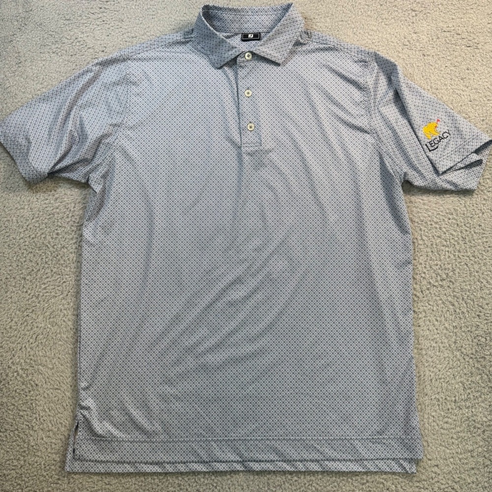 FootJoy Mens Blue Geometric Print Polo Shirt‎ Legacy Golf Large Stretch FJ